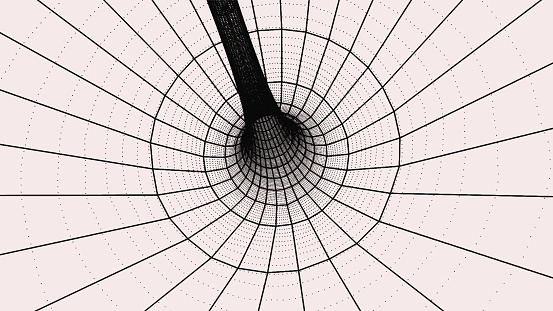 a mesh-structured abstract tunnel. 3D grid of white-colored tunnels and passageways. wormhole in a vector. a vague tunnel. vector wormhole or vortex in three dimensions. Vector artwork of a grid.