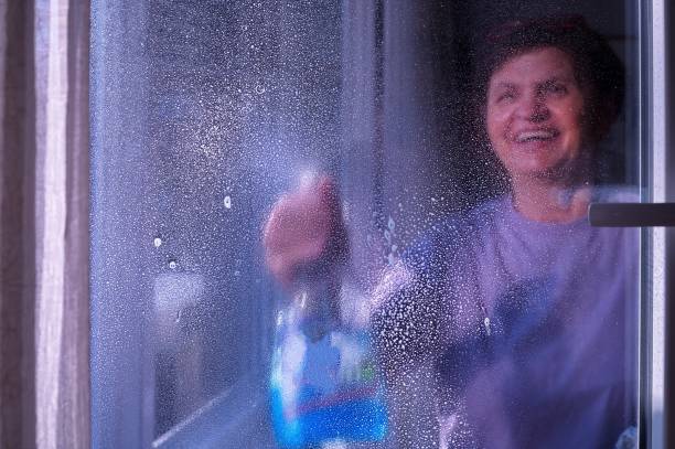 istock Woman  cleaning windows 1498079313