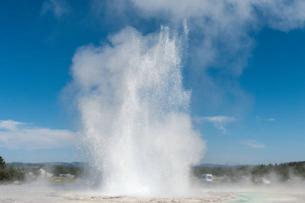 Eruption of the Great Fountain Geyser in Yellowstone National park.
