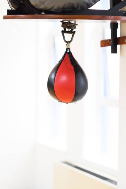 Red and Black Boxing speedball hanging from adjustable frame