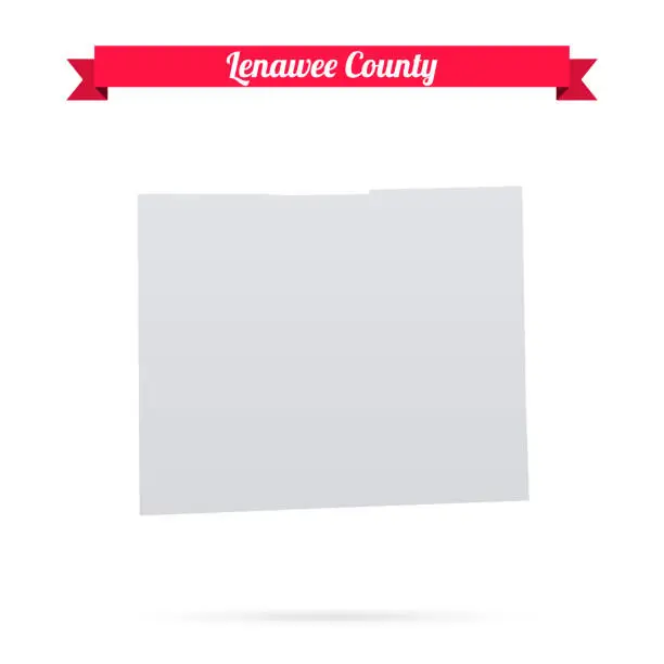 Vector illustration of Lenawee County, Michigan. Map on white background with red banner