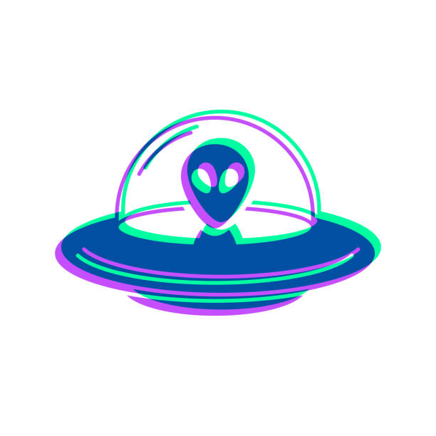 ilustrações de stock, clip art, desenhos animados e ícones de ufo - flying saucer with alien. icon with two color overlay on white background - alien monster green futuristic