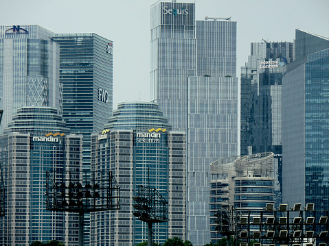 The skyscrapers view of Sudirman Central Business District (SCBD) that is located within the Golden Triangle of Jakarta, in Senayan, South Jakarta.