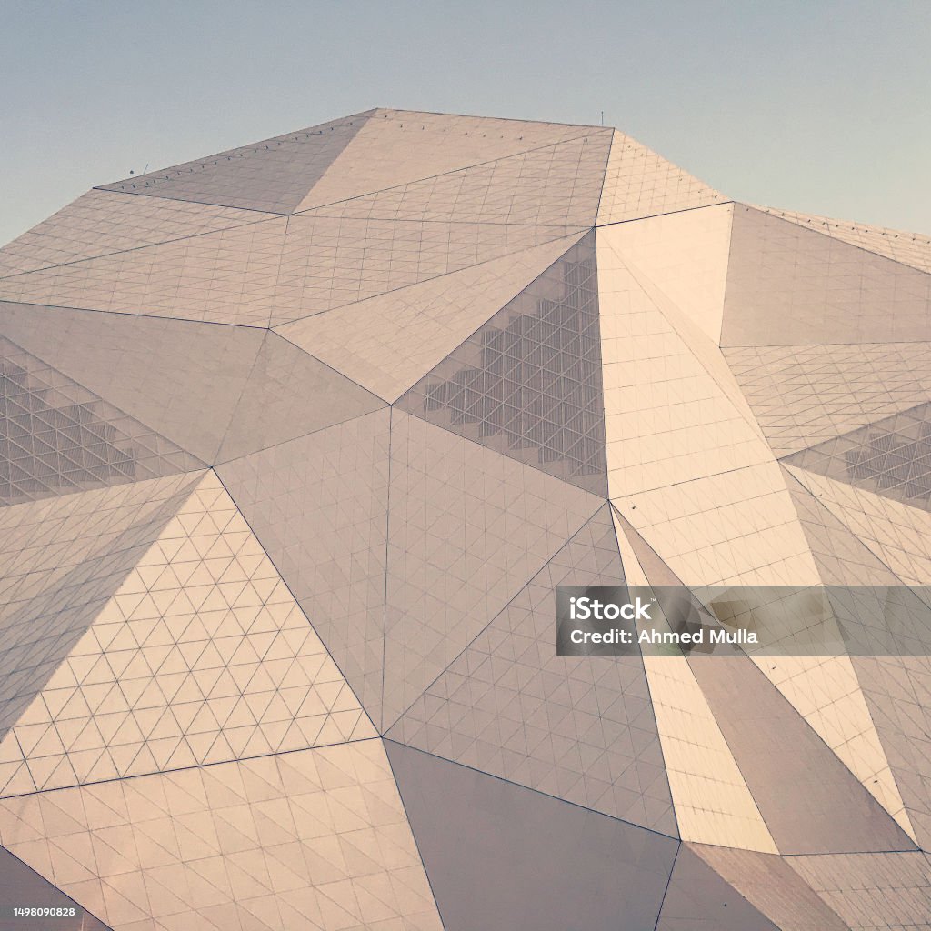 CLYMB Yas Island Skydiving and Climbing Indoor Adventure Hub, Abu Dhabi Exterior of CLYMB Yas Island's building inspired by the rugged, mountainous landscape of the United Arab Emirates designed by Cansult Maunsell. Located in Abu Dhabi, UAE. Abstract Stock Photo