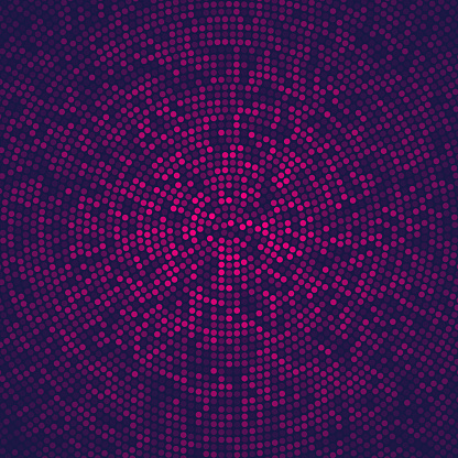 Modern and trendy background. Halftone design with a lot of small dots and beautiful color gradient. This illustration can be used for your design, with space for your text (colors used: Pink, Purple, Black). Vector Illustration (EPS file, well layered and grouped), square format (1:1). Easy to edit, manipulate, resize or colorize. Vector and Jpeg file of different sizes.