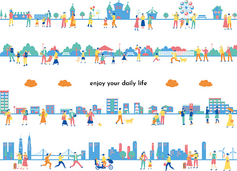 Set of everyday life illustrations of people