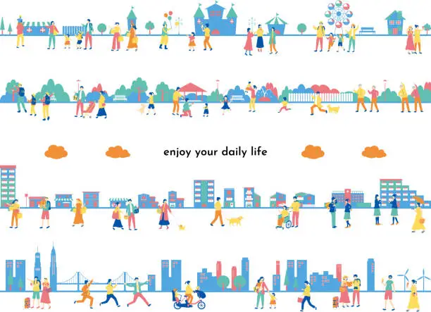 Vector illustration of Set of everyday life illustrations of people