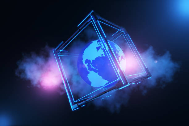 Blockchain technologies. Big data. Cube with binary numbers in the cloud. Artificial intelligence. Concept of cloud technologies. 3d render. stock photo