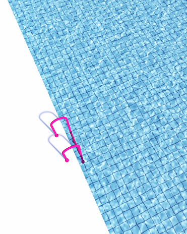 Swimming Pool Poolside Pink Ladder Clean Luxury Summer Holiday Resort Blue Water White Stone 3d illustration render digital rendering