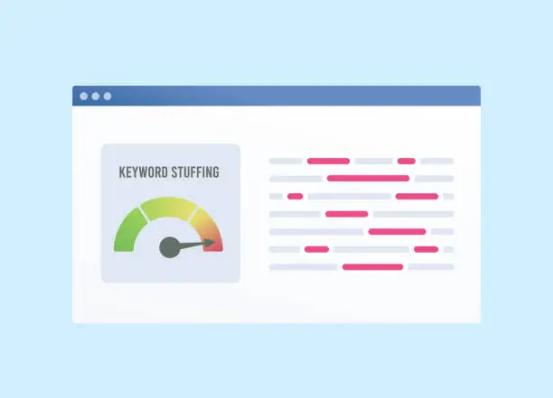 Vector illustration of Keyword stuffing - SEO Ranking Factor concept. Keyword spam checker service. Search Engine Optimization focused on keyword-based content