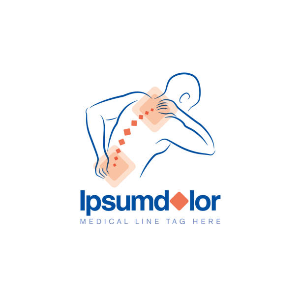 illustrazioni stock, clip art, cartoni animati e icone di tendenza di simbolo del modello di trattamento medico per il mal di schiena - human spine chiropractic adjustment back pain