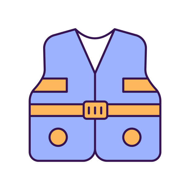 ilustrações, clipart, desenhos animados e ícones de contorno do colete salva-vidas com cores ícone vetorial de preenchimento que pode ser facilmente editado ou modificado - life jacket equipment safety jacket