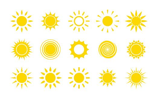 Sun icon set on white background. Carefully layered and grouped for easy editing.