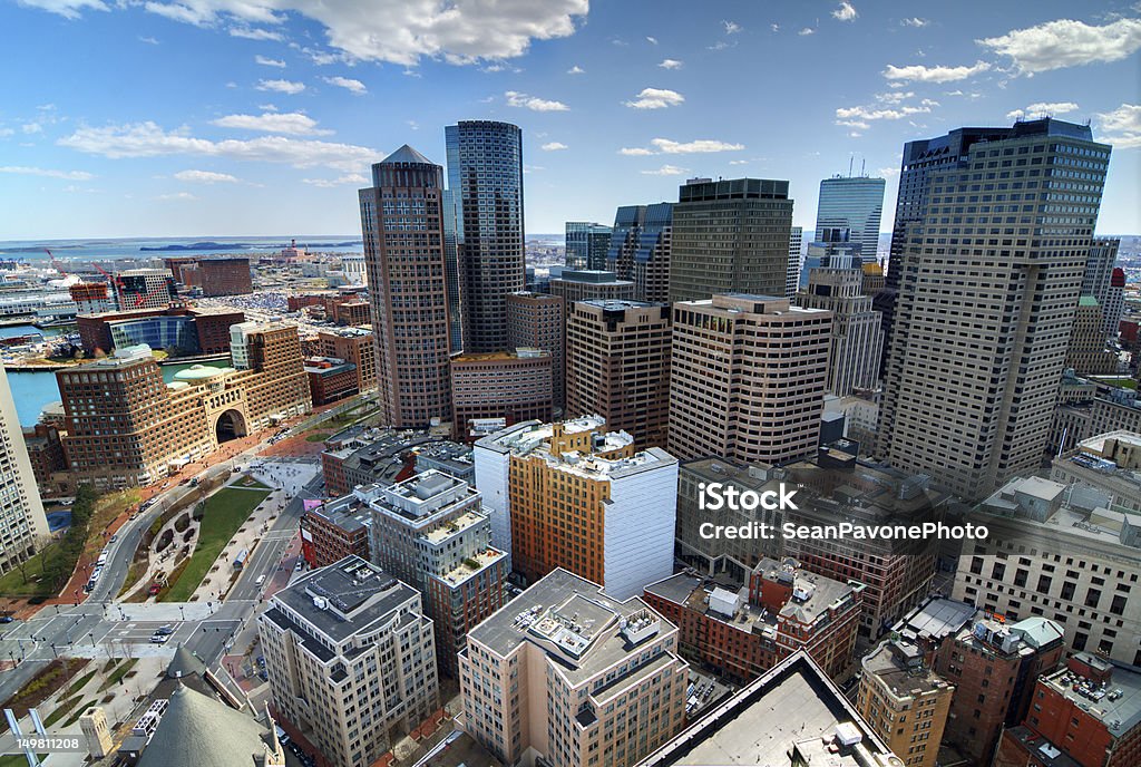 An aerial view of Downtown Boston Aerial view of buildings in downtown Boston Massachusetts Boston - Massachusetts Stock Photo