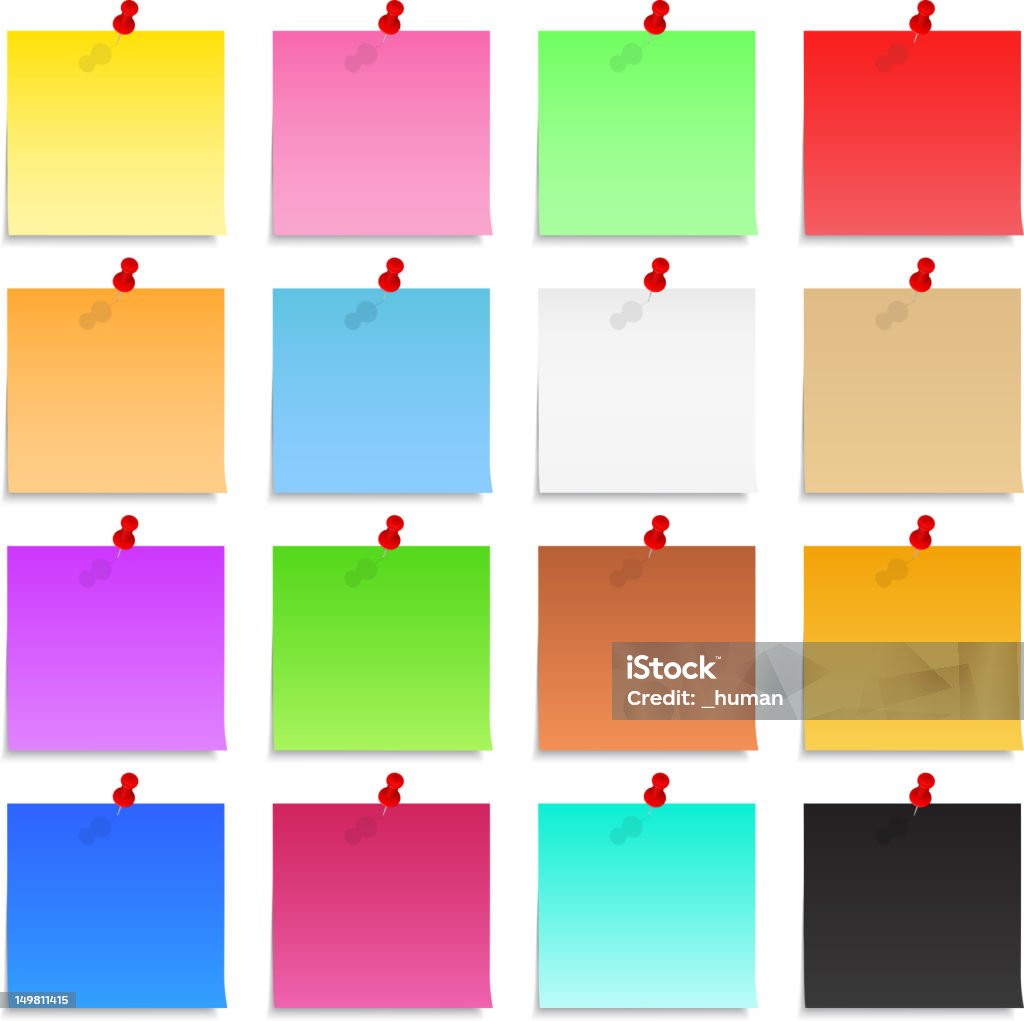Postits Vecteurs libres de droits et plus d'images vectorielles de Note  adhésive - Note adhésive, Tableau d'affichage, Punaise - iStock
