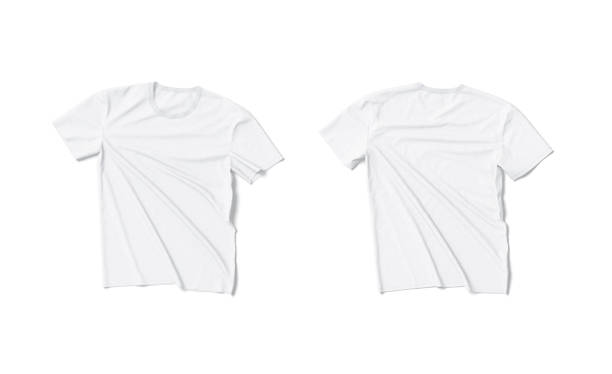 istock Blank white crumpled tightened t-shirt mockup flat lay, front back 1498114922