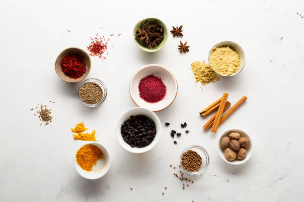 istock Overhead view of different spice mix on light surface 1498118100