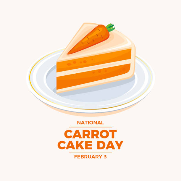 National Carrot Cake Day vector illustration Piece of carrot cake on a plate icon vector. Slice of carrot cake drawing. February 3 every year. Important day carrot cake day stock illustrations
