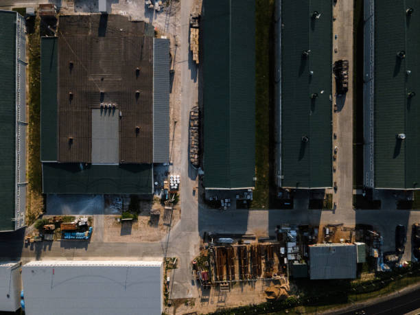 Drone view of junkyard and recycling sorting