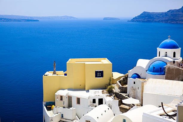 nice view of church at santorini stock photo