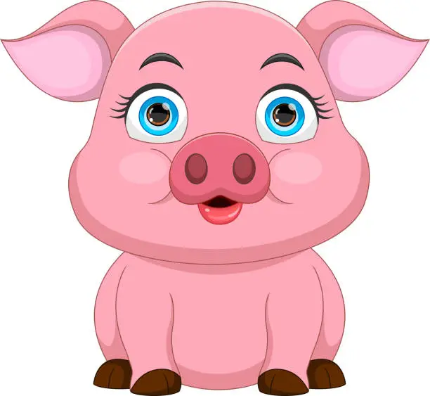 Vector illustration of cute pig cartoon on white background