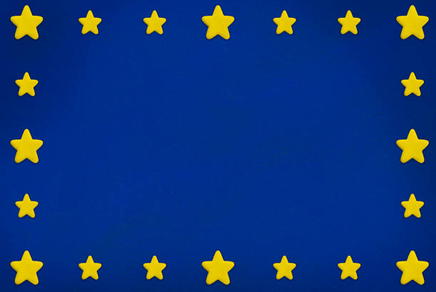 plasticine yellow star border on blue isolated background