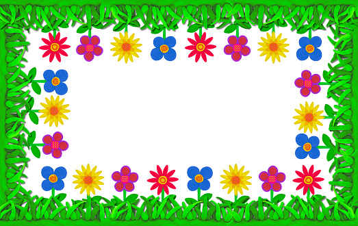 colorful flower and glass boder background made from plasticine on white background
