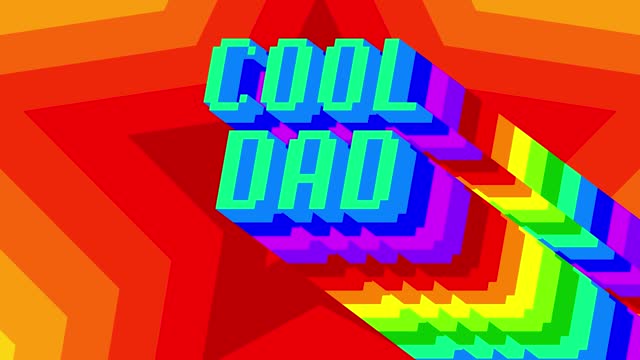 Cool Dad. Animated word with long layered multicolored shadow.