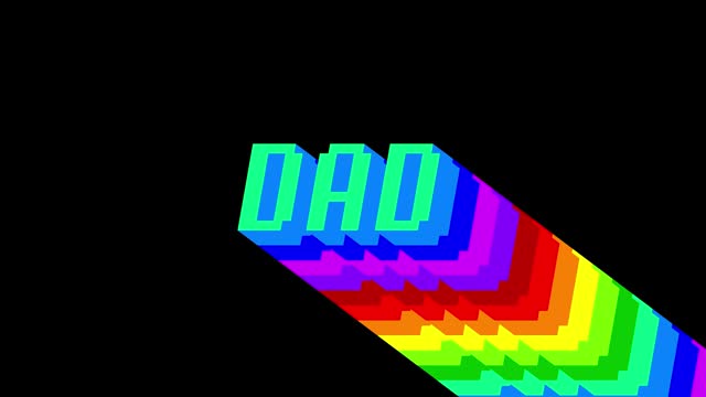 Dad. Animated word with long layered multicolored shadow.