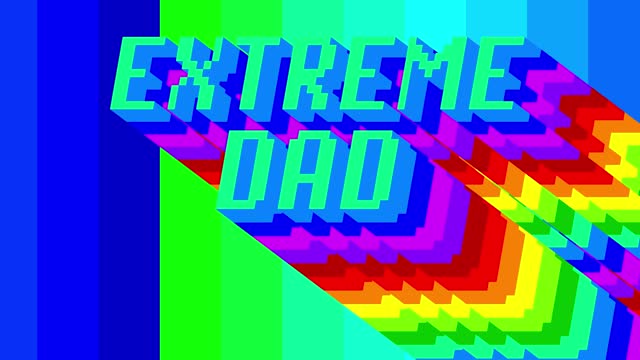 Extreme Dad. Animated word with long layered multicolored shadow.