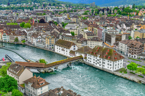 Top view of historic city center of Luzern, Switzerland.