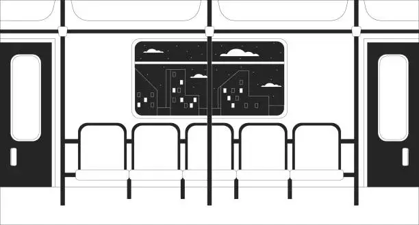 Vector illustration of Train interior black and white lo fi chill wallpaper