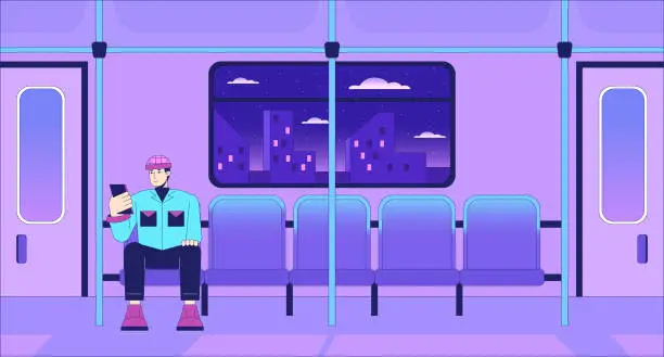 Vector illustration of Commuter rail passenger lo fi chill wallpaper