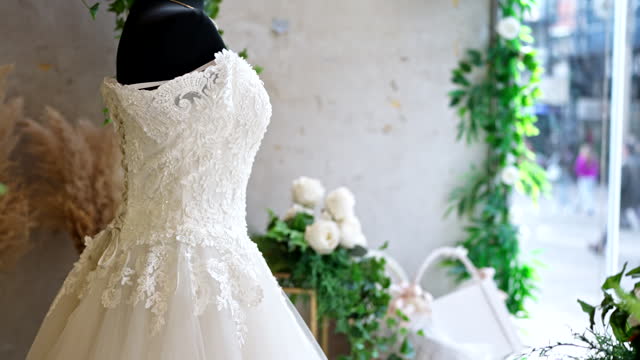 Bridal dress in the bridal shop