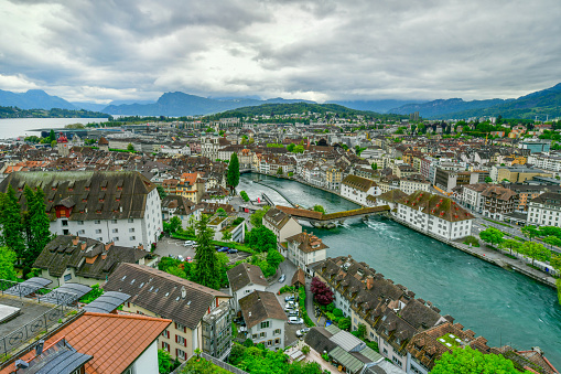 Top view of historic city center of Luzern, Switzerland.