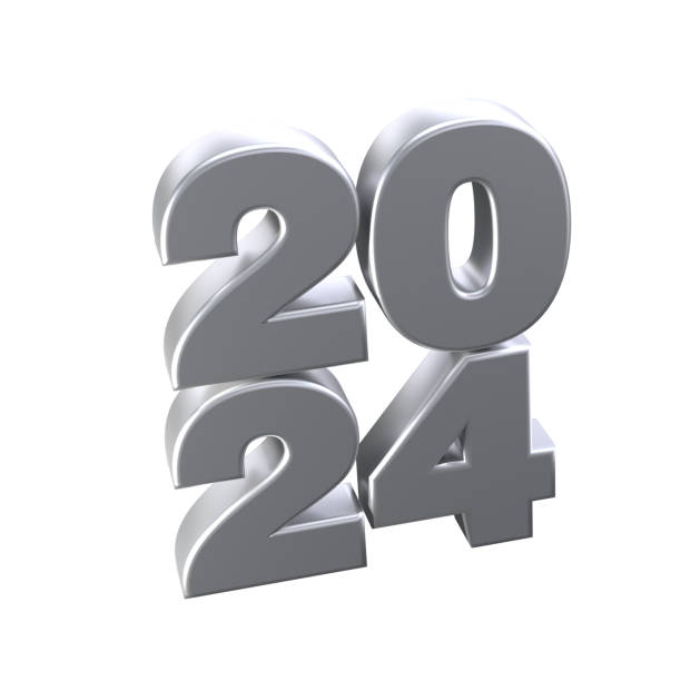 istock Realistic 3D silver numbers 2024 isolated with clipping path. Happy New Year and Merry Christmas holidays greeting card concept for web, print design element 1498128909