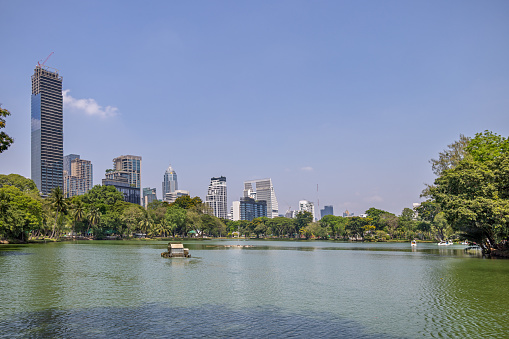 View across the River Musi in central Hyderabad looking towards the Osmania General Hospital.  Andhra Pradesh, India.