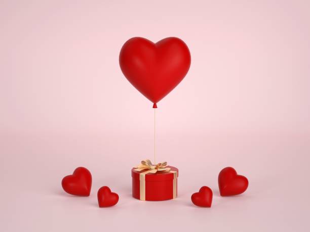istock Rendering of a red gift box with a heart shape balloon 1498134046