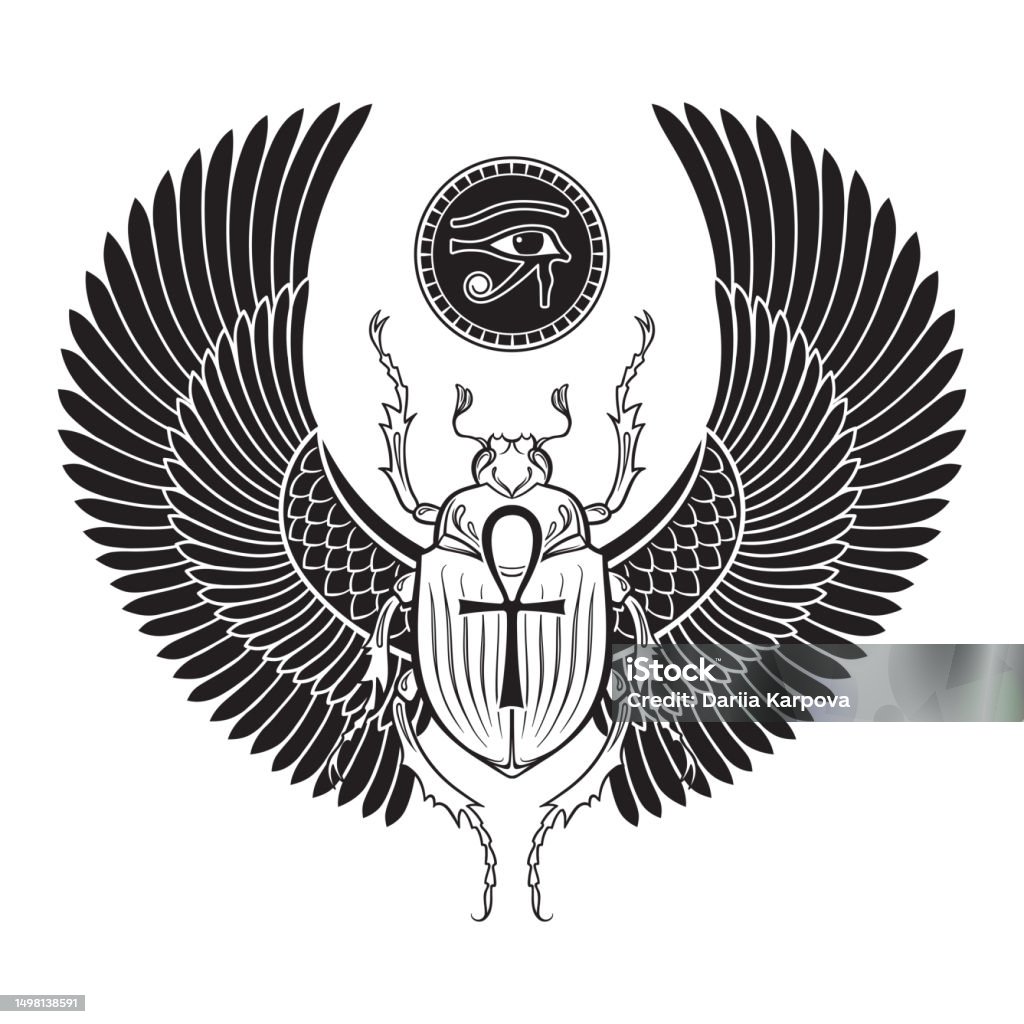 Sacred Scarab Beetle And Eye Of Horus Ancient Egypt Hand Drawn Vector ...