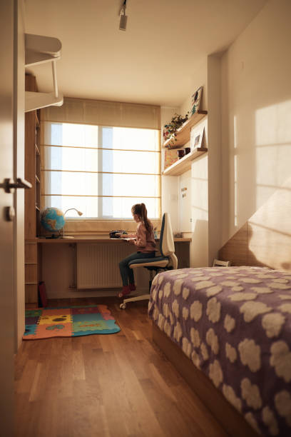 istock Schoolgirl studying at home 1498140116
