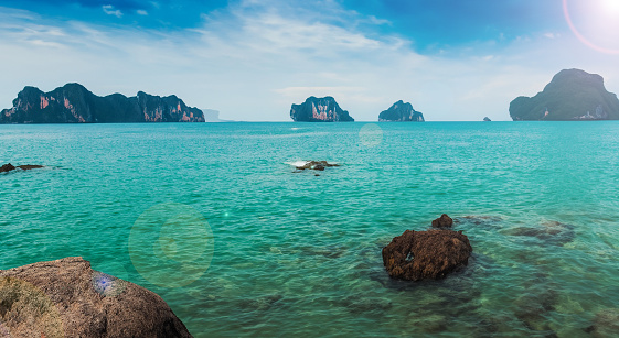 beautiful landscape of an island in thailand by day with crystal clear water