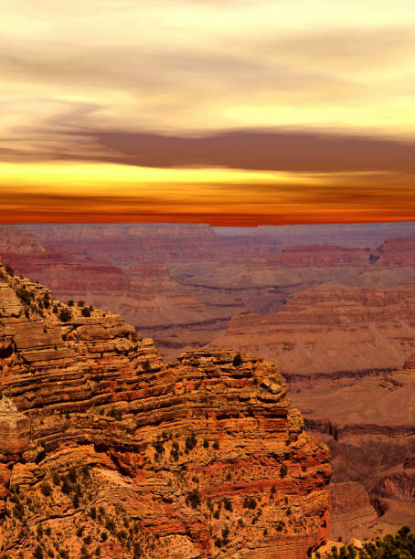 Late afternoon in the Grand Canyon Arizona with colorful sky