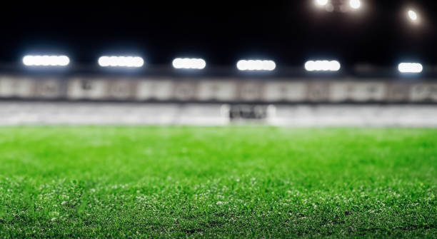 istock beautiful soccer field grass with defocused background with lights 1498146986