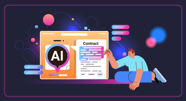 professional insurance agent analyzing financial report policy terms conditions with ai helper bot contract analysist vector art illustration