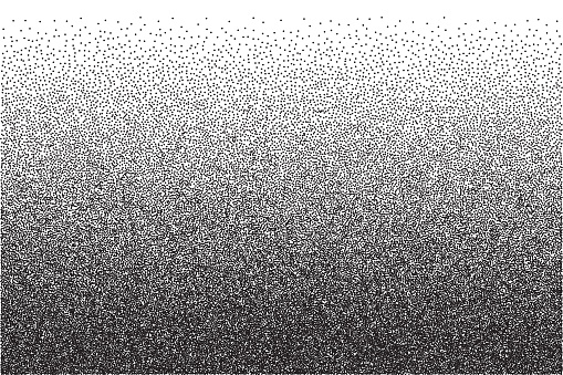 Stipple dots, gradient grain and noise texture vector illustration. Abstract black and white halftone background with grunge effect of grainy sand pattern, dust dotwork with random fade of points