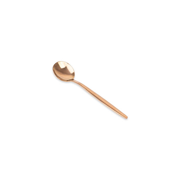 istock Golden metal dessert spoon isolated over white background 1498152797