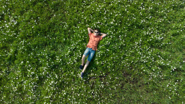 istock Boy lay on the green grass from above 1498154441