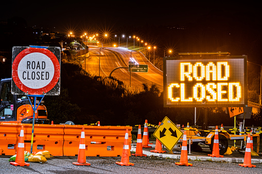 Road closure sign for the ramp of a motorway, Auckland