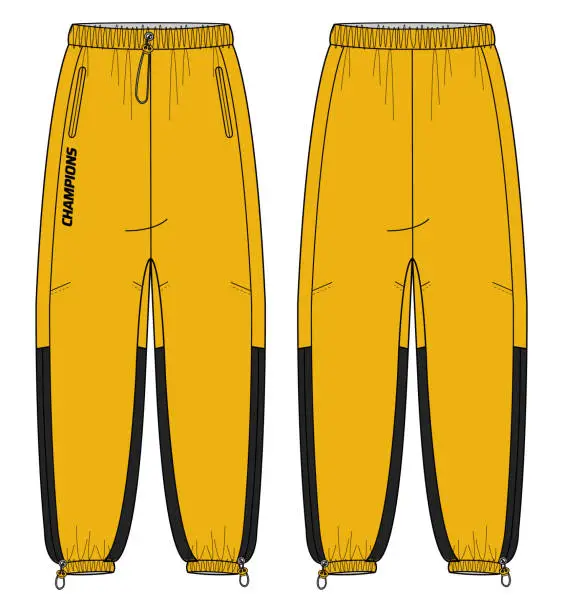 Vector illustration of ski sweat Jogger bottom shell Pants design flat sketch vector illustration, Track pants concept with front and back view, Sweatpants for running, jogging, fitness, and active wear pants design.