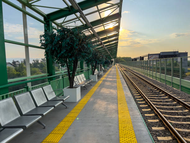 istock Empty train station. Railway station in the morning at surise. 1498157733